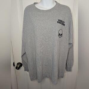 Harley Davidson Shirt Mens Gray Long Sleeve Willie G Skull Embroidered, Size XL